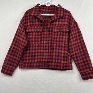 Sanctuary Jacket Womens Small Bouclé Tweed Buffalo Plaid Button Up Red Black